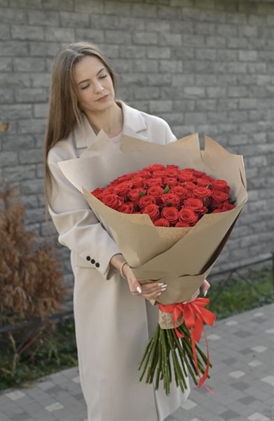 Красная роза 60см одн 51шт - фото 629947