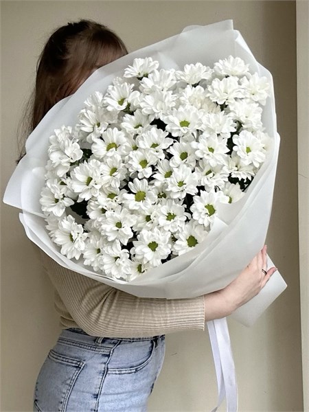 Белая хризантема ромашка в пленке (11шт) 560099999 - фото 635691