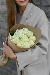 Белая роза 60см одн 9шт