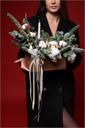 Зимняя композиция в ящике "Ангел" (Размер М) 747