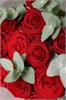 Красные розы 60см с эвкалиптом в упаковке Туман (15шт) 811 - фото 636250